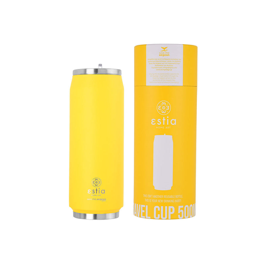 Estia Ποτήρι Θερμός Με Καλαμάκι Save The Aegean 500ml Κίτρινο Pineapple Yellow Travel Cup