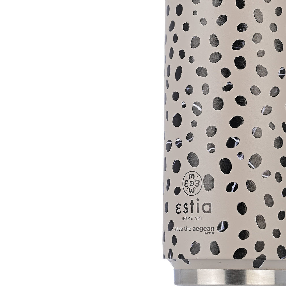 Estia Ποτήρι Θερμός Με Καλαμάκι Save The Aegean 500ml Γκρι-Μαύρο Πουά Leopard Taupe