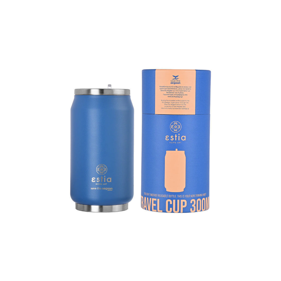 Estia Ποτήρι Θερμός Με Καλαμάκι Save The Aegean 500ml Μπλε Denim Blue Travel Cup