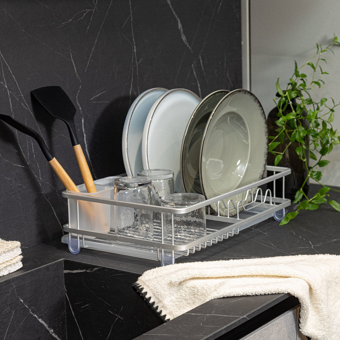 Πιατοθήκη Λευκή Αλουμινίου Με Διαφανή Δίσκο Estia 12X43X30cm