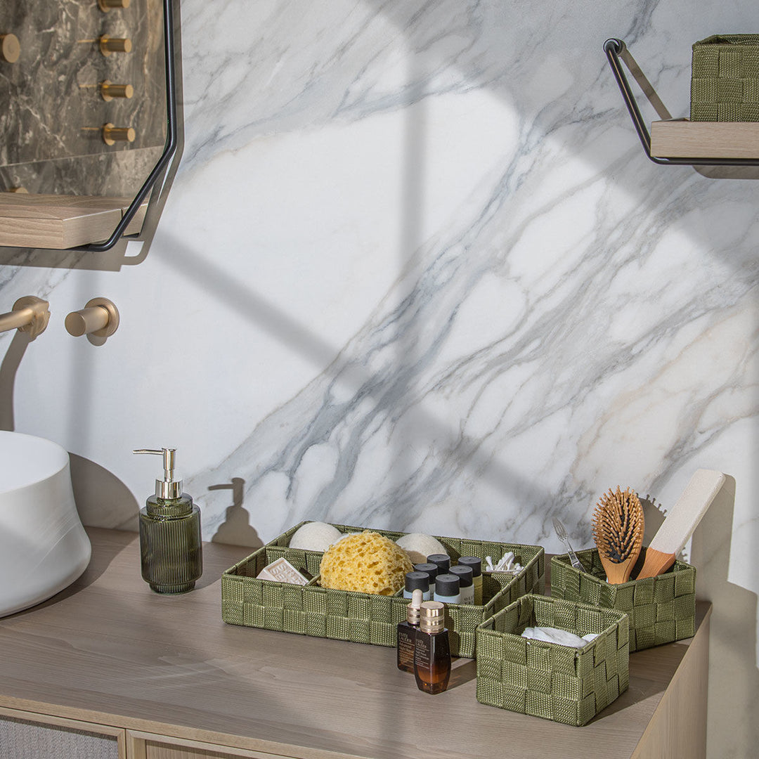 Καλάθι Αποθήκευσης & Οργάνωσης Σετ 3τμχ Λαδί 26x13x9cm Olive Series Estia