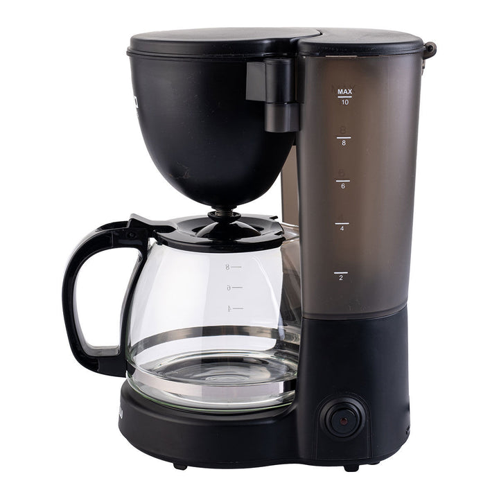 Καφετιέρα Estia Black Plus σε πλάγια όψη, όπου διακρίνεται η κανάτα με κλίμακα μέτρησης και το επάνω φίλτρο καφέ.