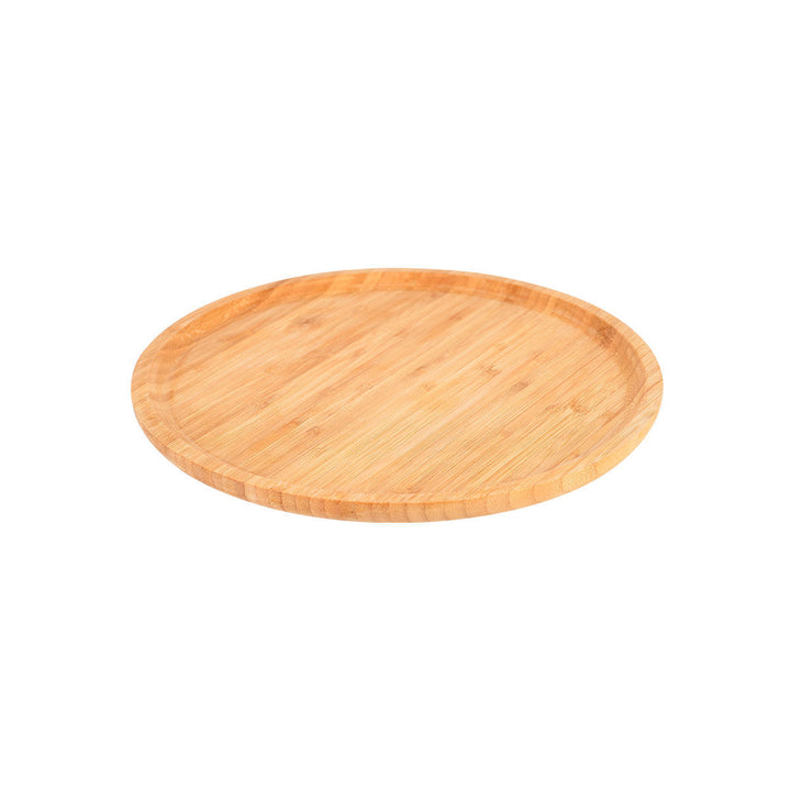 Πάνω όψη στρογγυλής ξύλινης βάσης από bamboo σε φυσική απόχρωση, με καθαρές γραμμές και λεία επιφάνεια σε λευκό φόντο.