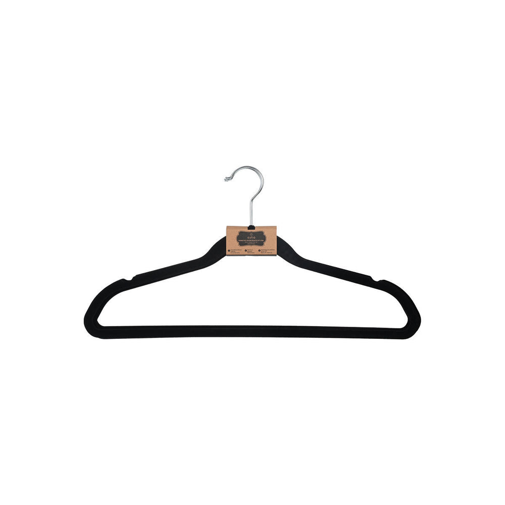 Κρεμάστρα Ρούχων Με Εγκοπές Αντιολισθητική Βελουτέ Μαύρη Σετ 3τμχ Estia