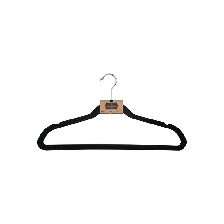 Κρεμάστρα Ρούχων Με Εγκοπές Αντιολισθητική Βελουτέ Μαύρη Σετ 3τμχ Estia