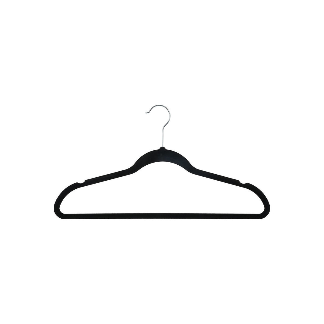 Κρεμάστρα Ρούχων Με Εγκοπές Αντιολισθητική Βελουτέ Μαύρη Σετ 3τμχ Estia