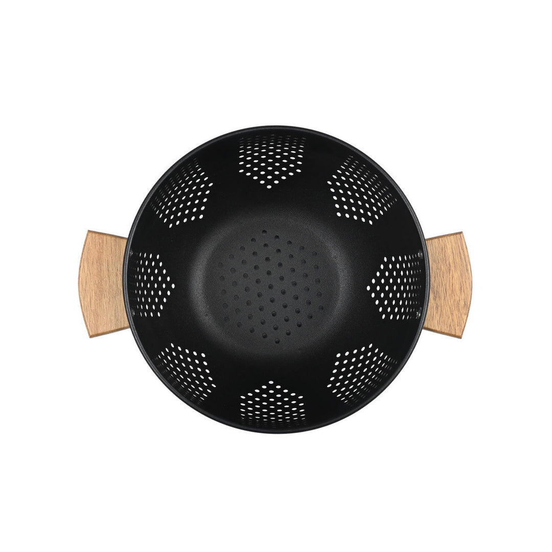 Σουρωτήρι Ζυμαρικών Ανοξείδωτο 22cm Με Ξύλινες Λαβές Μαύρο Allure Estia