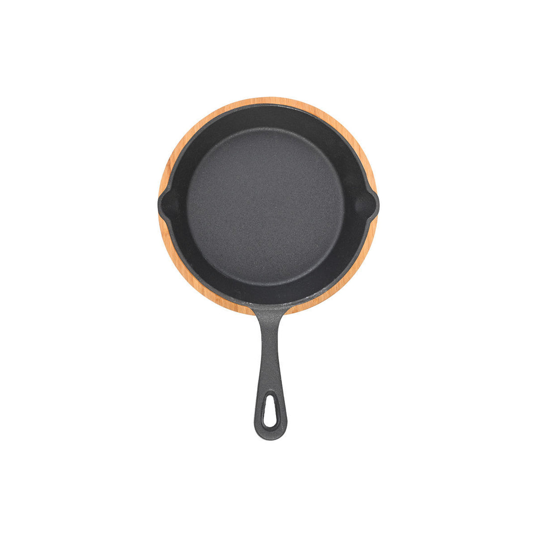 Τηγάνι Μαύρο Σερβιρίσματος Από Χυτοσίδηρο Με Βάση Bamboo 10cm