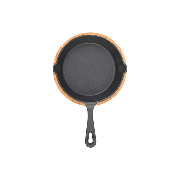 Τηγάνι Μαύρο Σερβιρίσματος Από Χυτοσίδηρο Με Βάση Bamboo 10cm