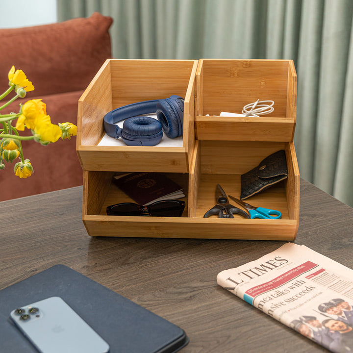 Κουτί Αποθήκευσης Και Οργάνωσης Ξύλινο 35x31 Bamboo Essentials Estia