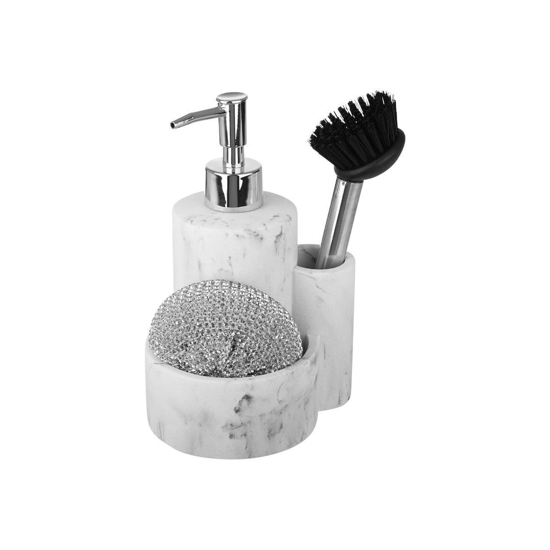 Δοχείο Για Υγρό Πιάτων Με Σχέδιο Μάρμαρο & Θήκη Για Βούρτσα Καθαρισμού & Σφουγγάρι Estia 12,5X10X18cm