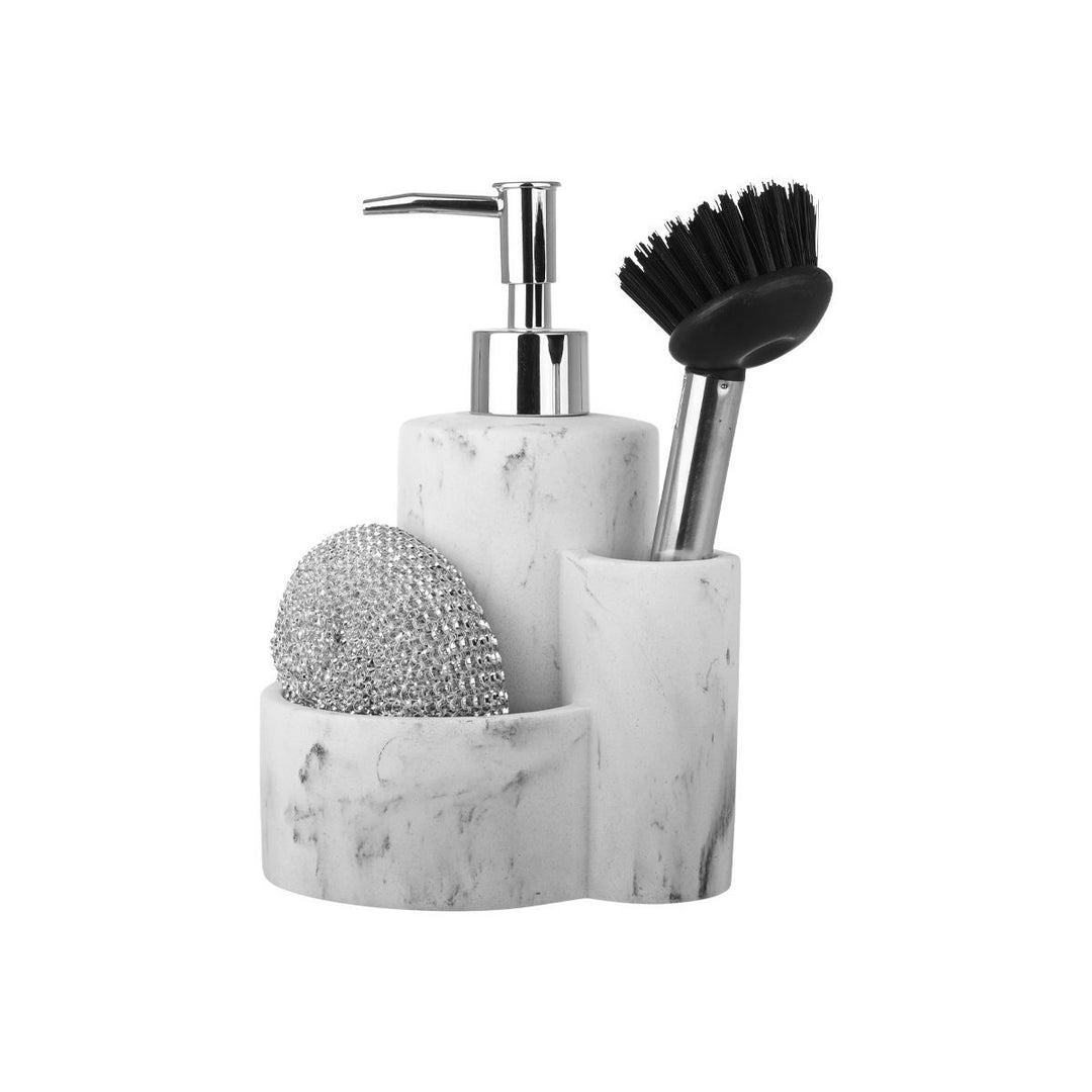 Δοχείο Για Υγρό Πιάτων Με Σχέδιο Μάρμαρο & Θήκη Για Βούρτσα Καθαρισμού & Σφουγγάρι Estia 12,5X10X18cm