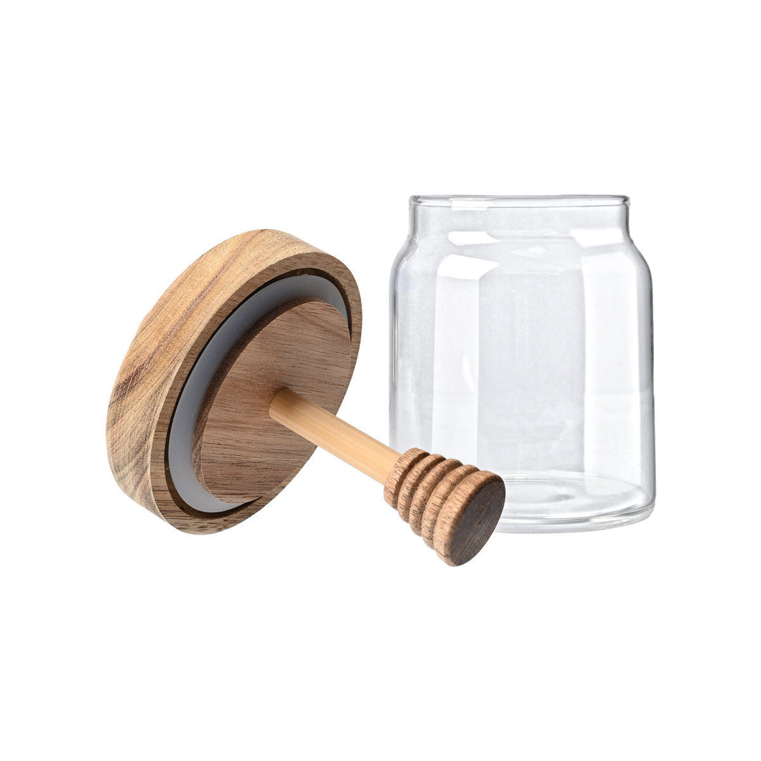 Δοχείο Μελιού Γυάλινο Με Ξύλινο Αεροσταγές Καπάκι Με Κουτάλι Μελιού 450ml