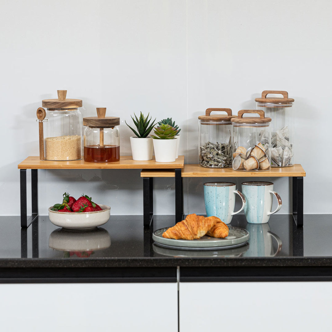 Ραφιέρα Οργάνωσης Πάγκου Ξύλινη Σετ 2τμχ Bamboo Essentials Estia