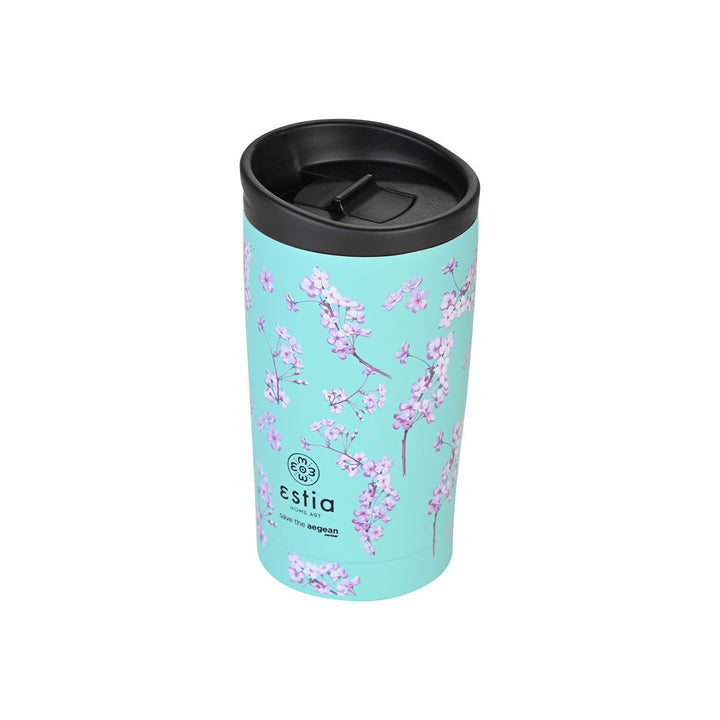 Estia Ποτήρι Θερμός  Save The Aegean 350ml Εκρού Με Λουλούδια Blossom Green Travel Mug