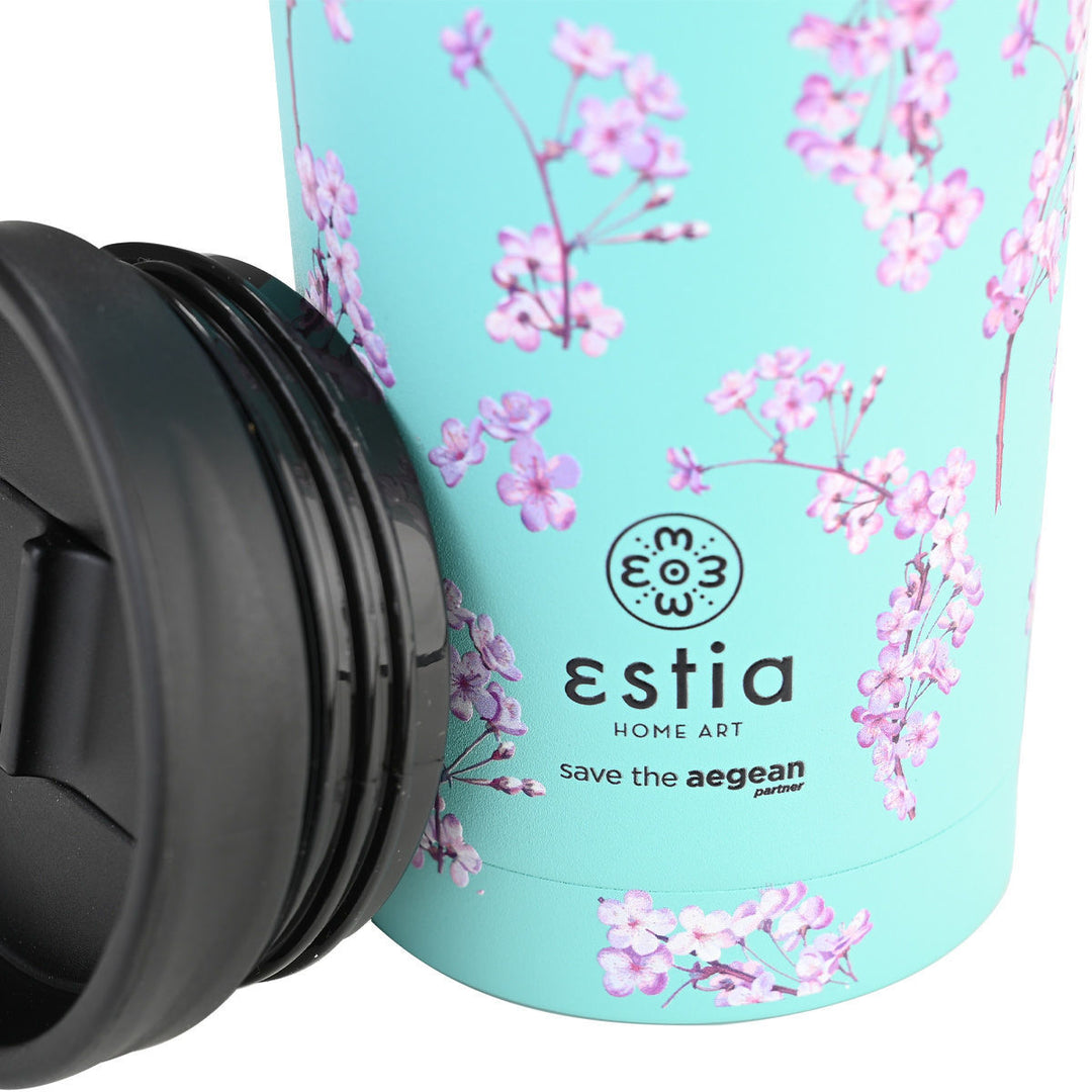 Estia Ποτήρι Θερμός  Save The Aegean 350ml Εκρού Με Λουλούδια Blossom Green Travel Mug