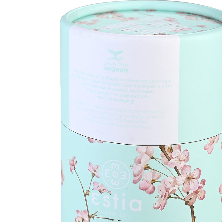 Estia Ποτήρι Θερμός  Save The Aegean 350ml Εκρού Με Λουλούδια Blossom Green Travel Mug
