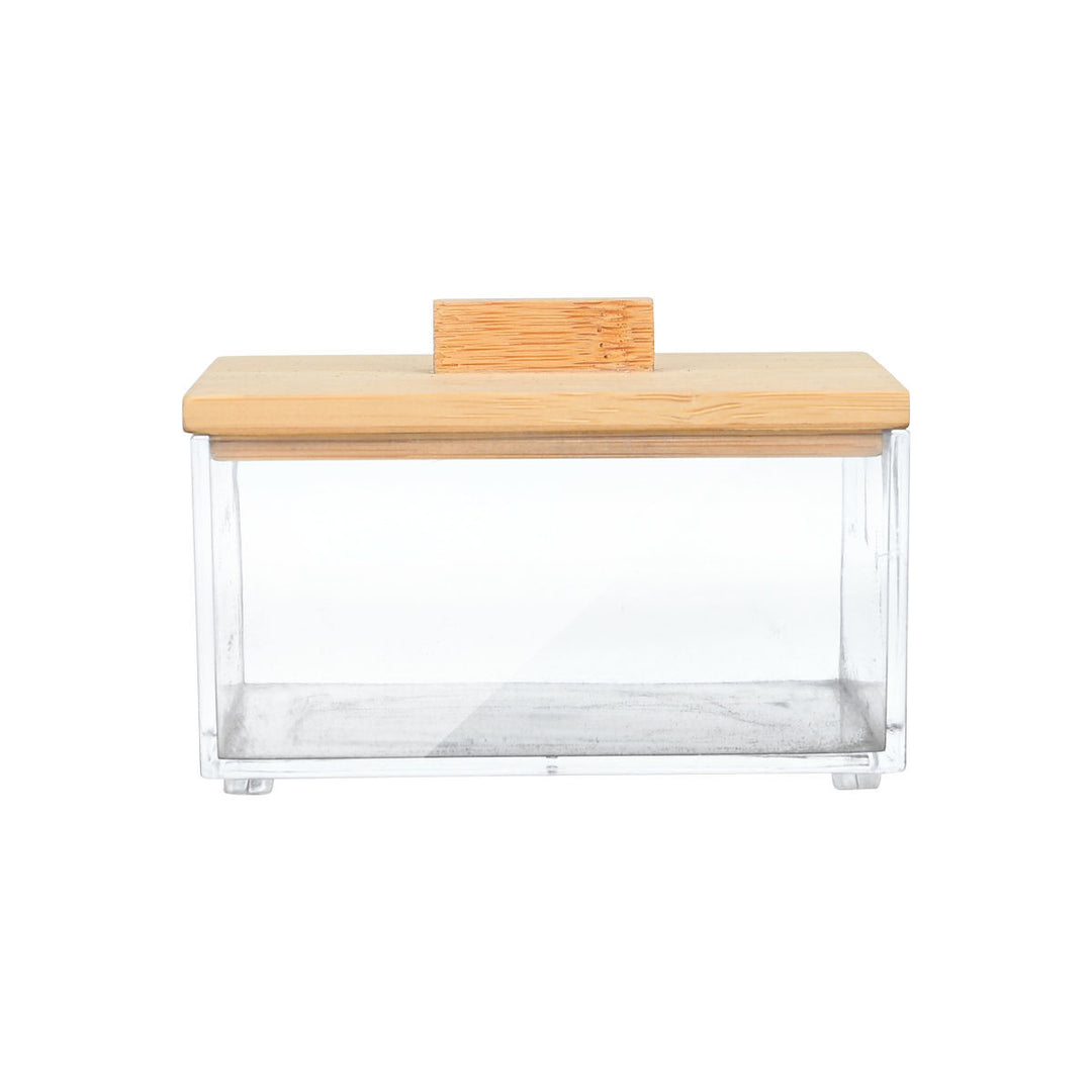 Κουτί οργάνωσης Bamboo Essentials Estia με διαφανές σώμα και ξύλινο καπάκι.
