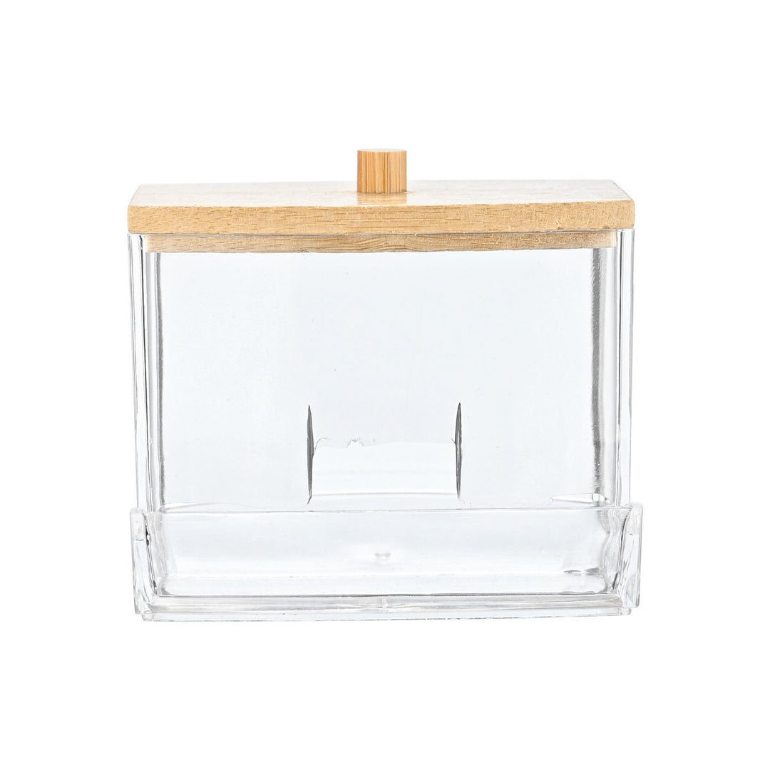 Κουτί αποθήκευσης Bamboo Essentials Estia με ξύλινο καπάκι και διάφανα τοιχώματα.