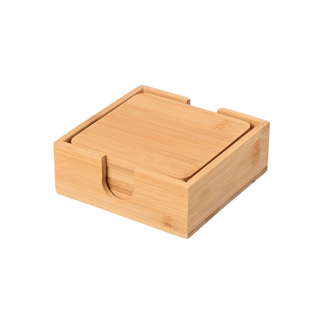 Σουβέρ Ξύλινα Σετ 5τμχ Με Θήκη 11x11cm Bamboo Essentials Estia