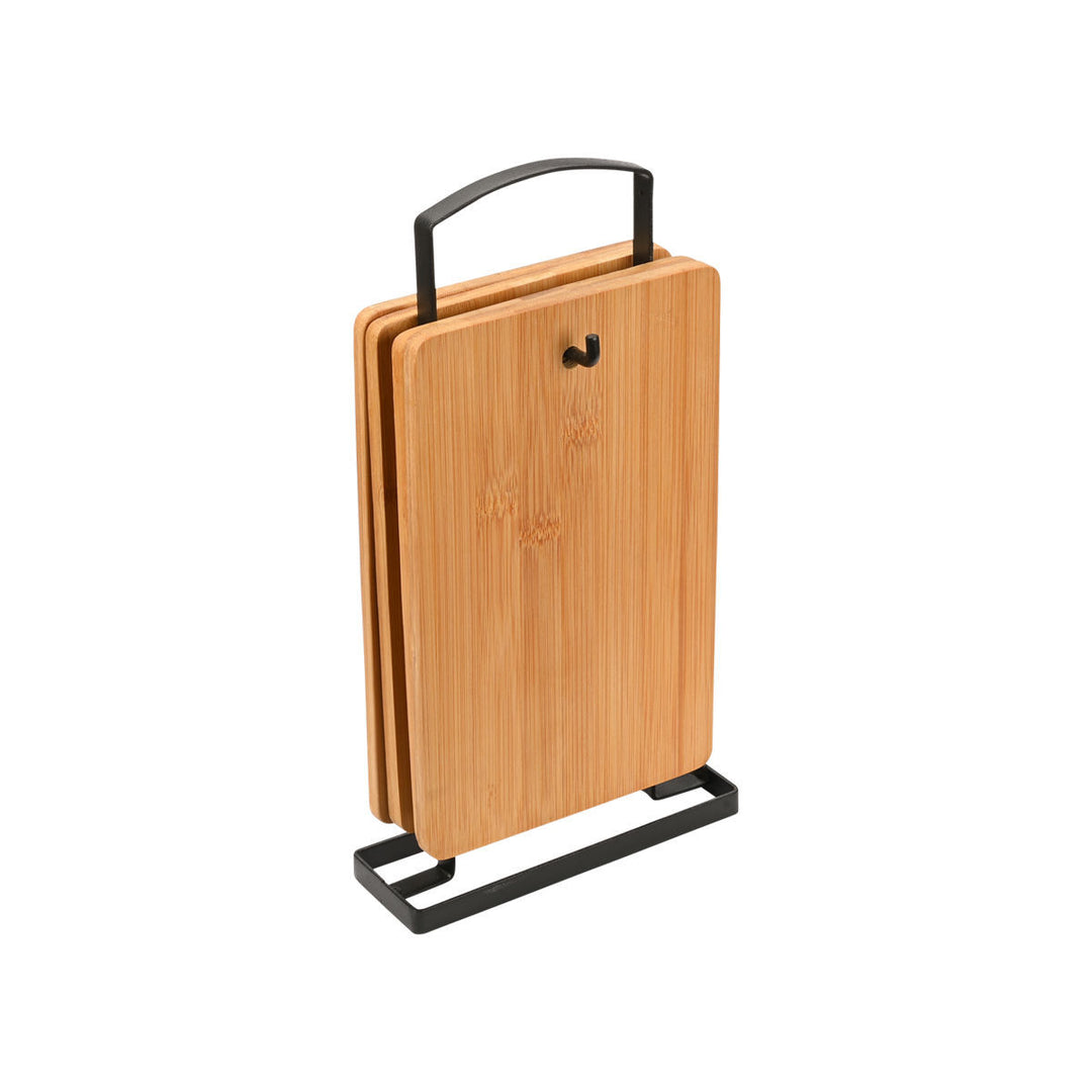 Ξύλα Κοπής Σετ 4τμχ Με Μεταλλική Βάση Bamboo Essentials Estia 14x6cm