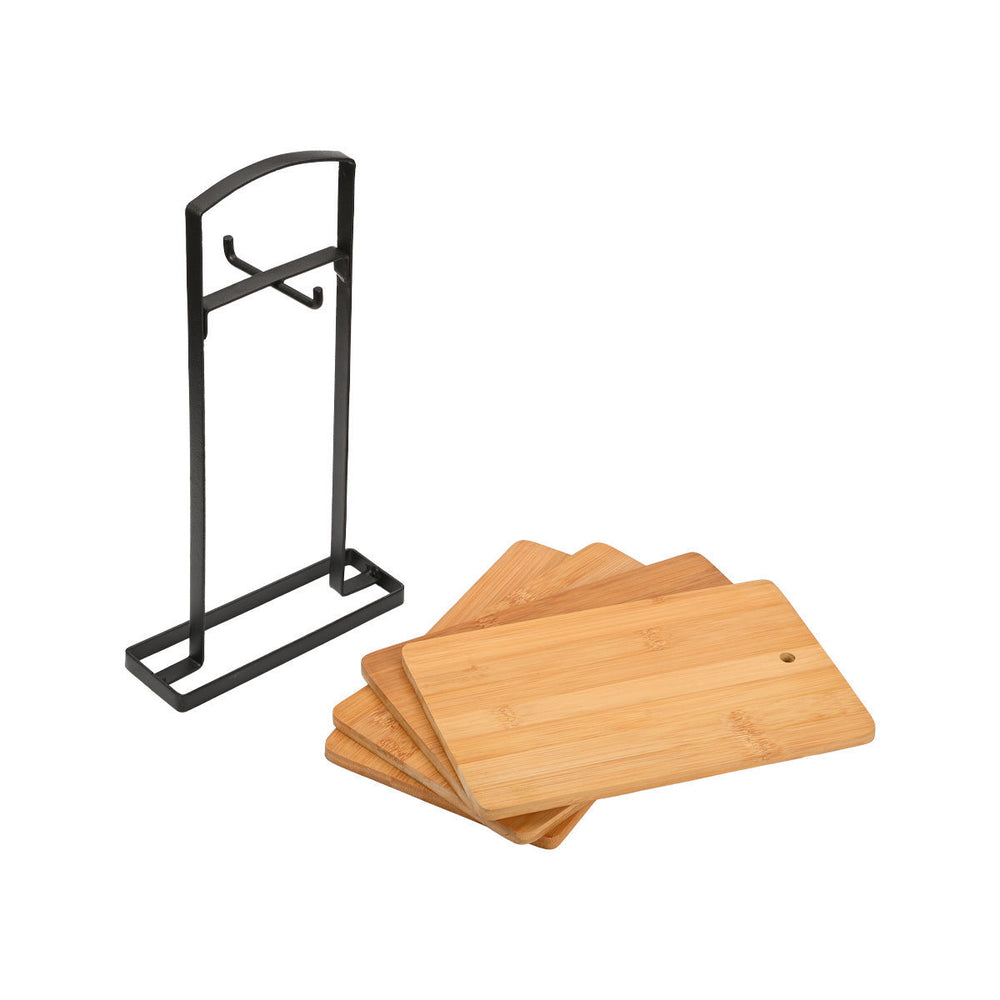 Ξύλα Κοπής Σετ 4τμχ Με Μεταλλική Βάση Bamboo Essentials Estia 14x6cm