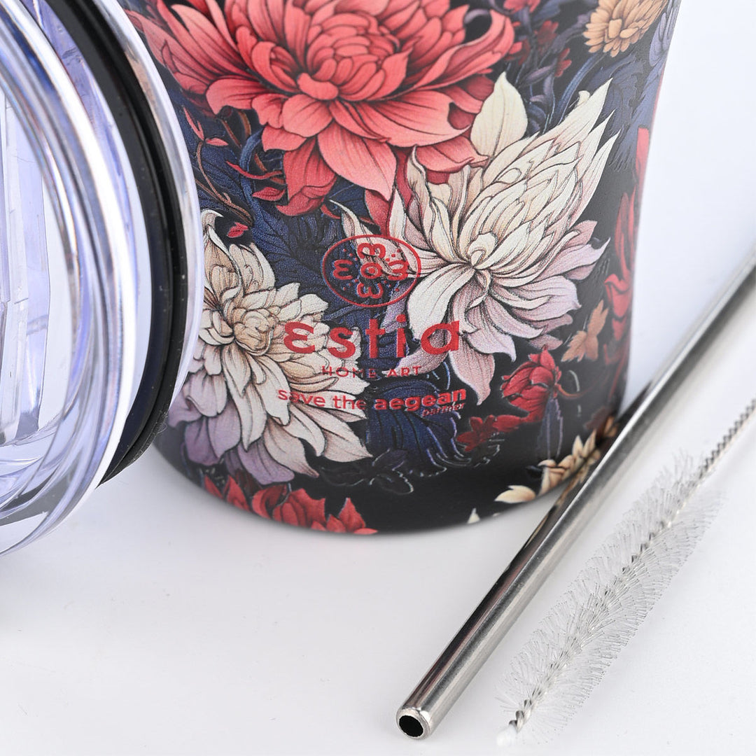 Estia Ποτήρι Θερμός  Save The Aegean 350ml Μαύρο Φλοράλ Midnight Blosom Coffee Mug