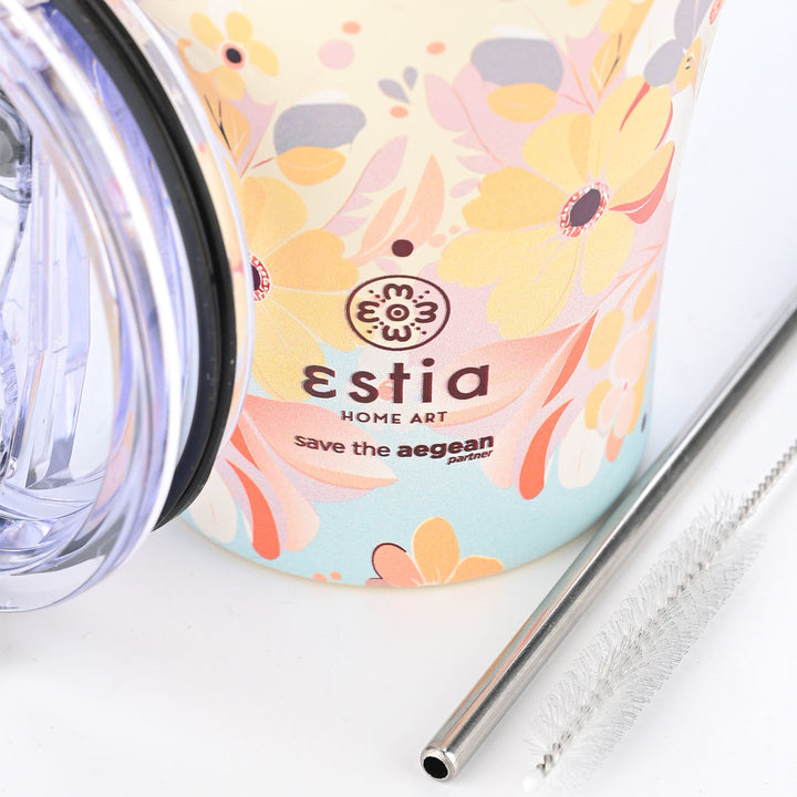 Estia Ποτήρι Θερμός  Save The Aegean 350ml Εκρού Με Λουλούδια Spring Sonata Coffee Mug