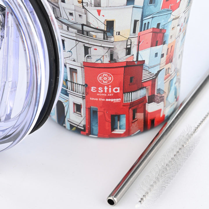 Estia Ποτήρι Θερμός  Save The Aegean 350ml Πετρόλ Με Σπίτια Urban Mythos Coffee Mug