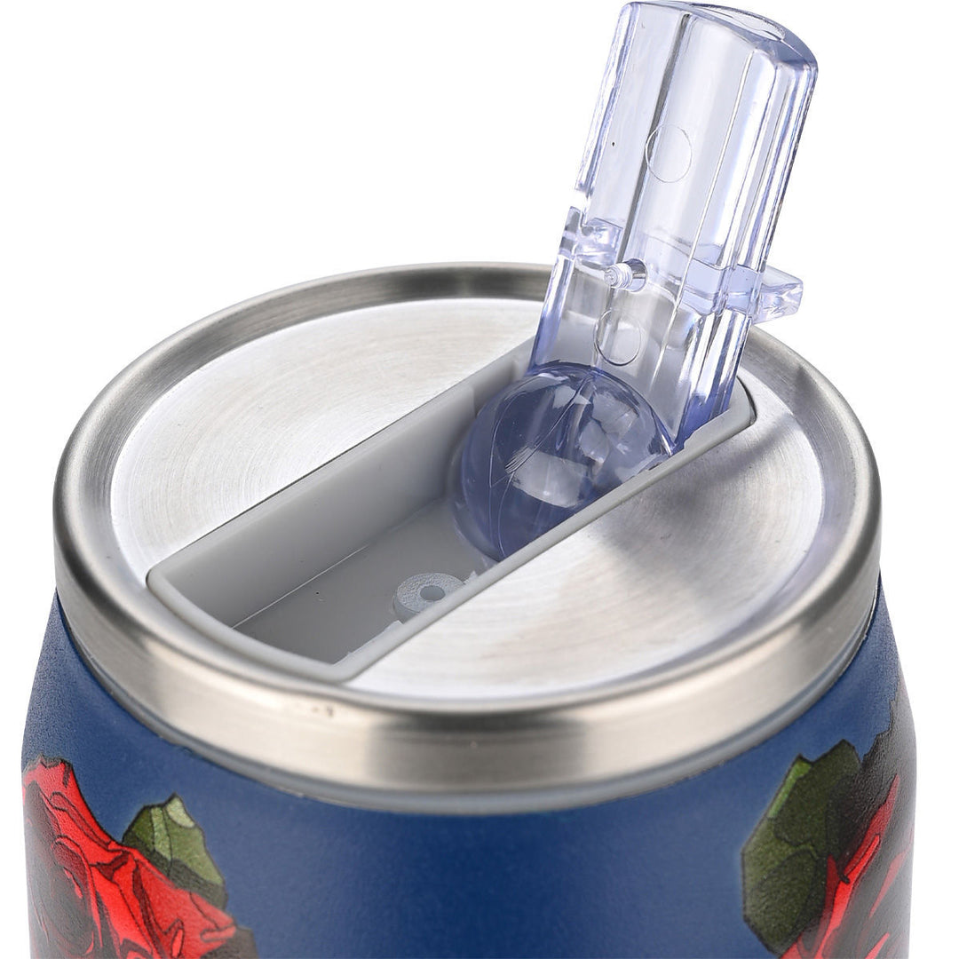 Λεπτομέρεια από το καπάκι του θερμός Estia Home Art με μηχανισμό ανοίγματος από διάφανο πλαστικό και ατσάλινη στεφάνη.