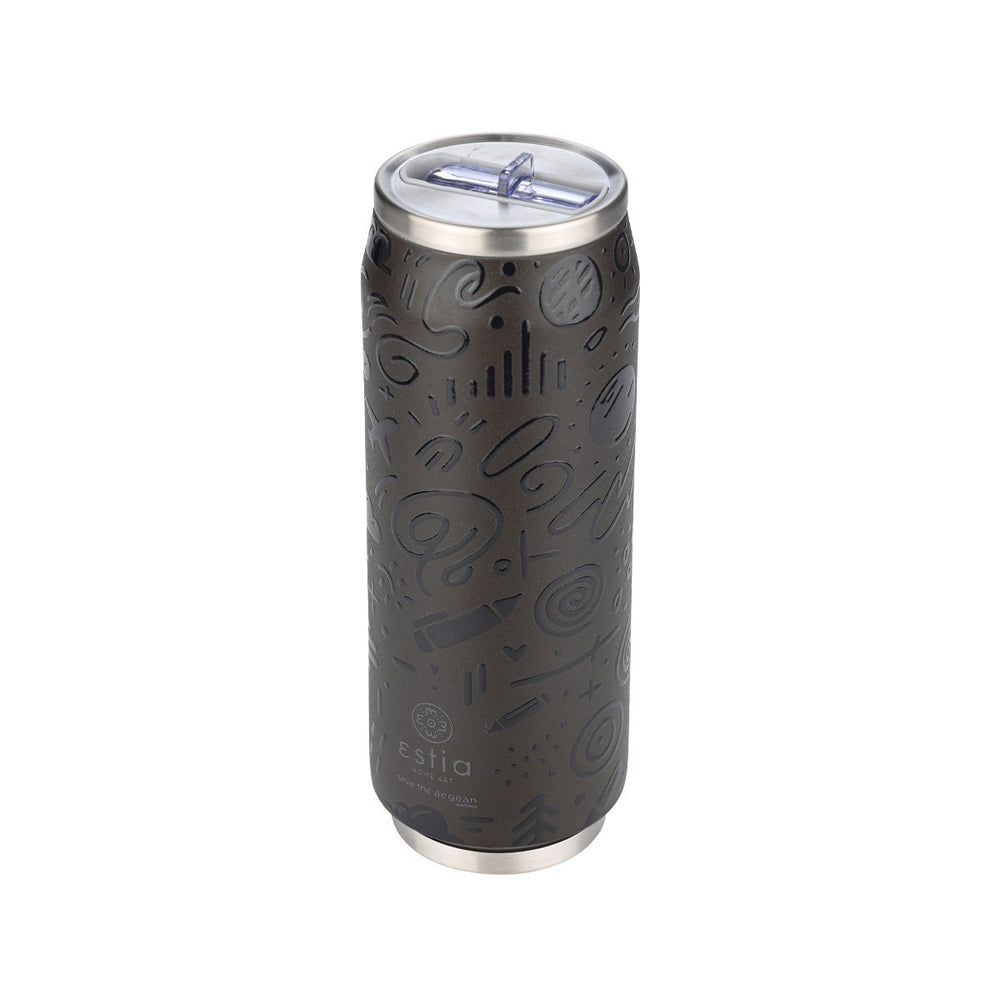 Estia Ποτήρι Θερμός Με Καλαμάκι Save The Aegean 500ml Μαύρο Με Ανάγλυφο Σχέδιο Noir Echo Travel Cup