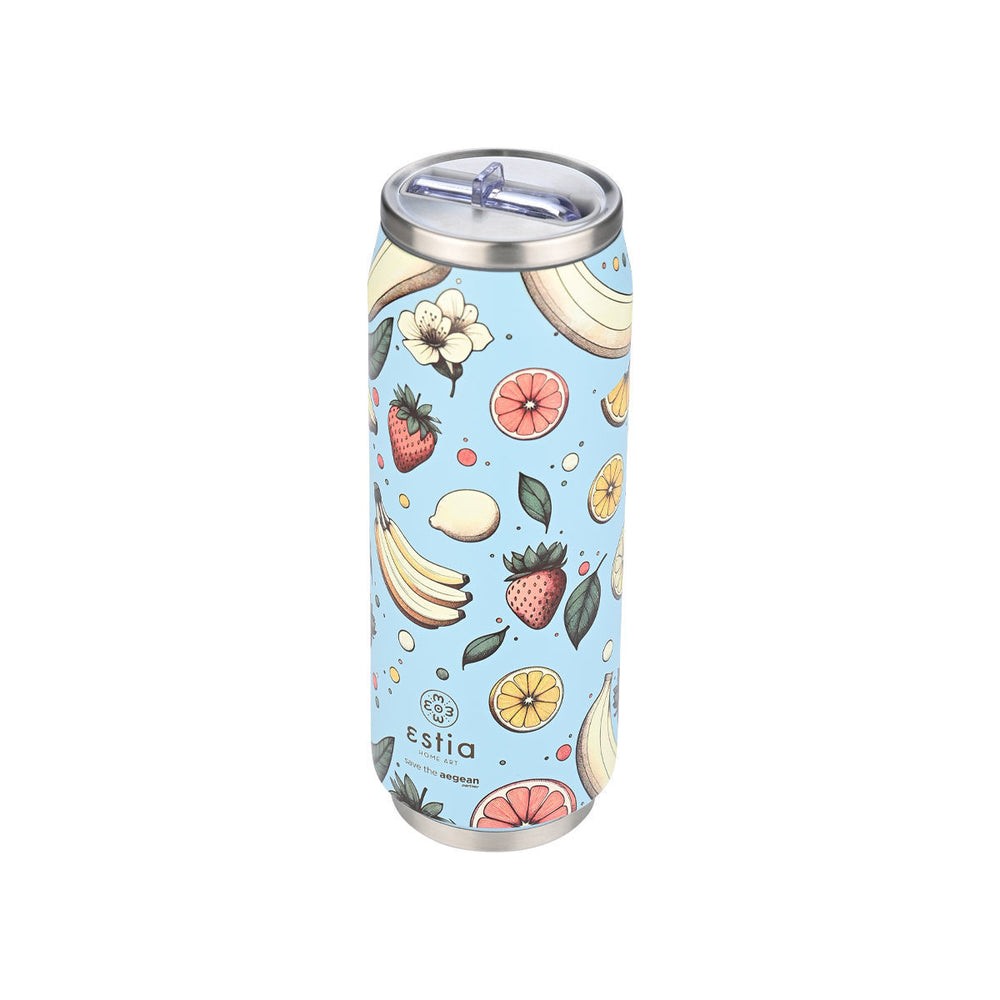 Estia Ποτήρι Θερμός Με Καλαμάκι Save The Aegean 500ml Γαλάζιο Με Φρούτα Subdued Harvest Travel Cup