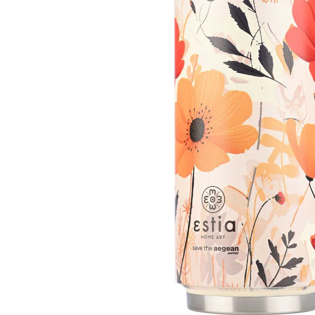 Estia Ποτήρι Θερμός Με Καλαμάκι Save The Aegean 500ml Εκρού Φλοράλ Summer Reverie