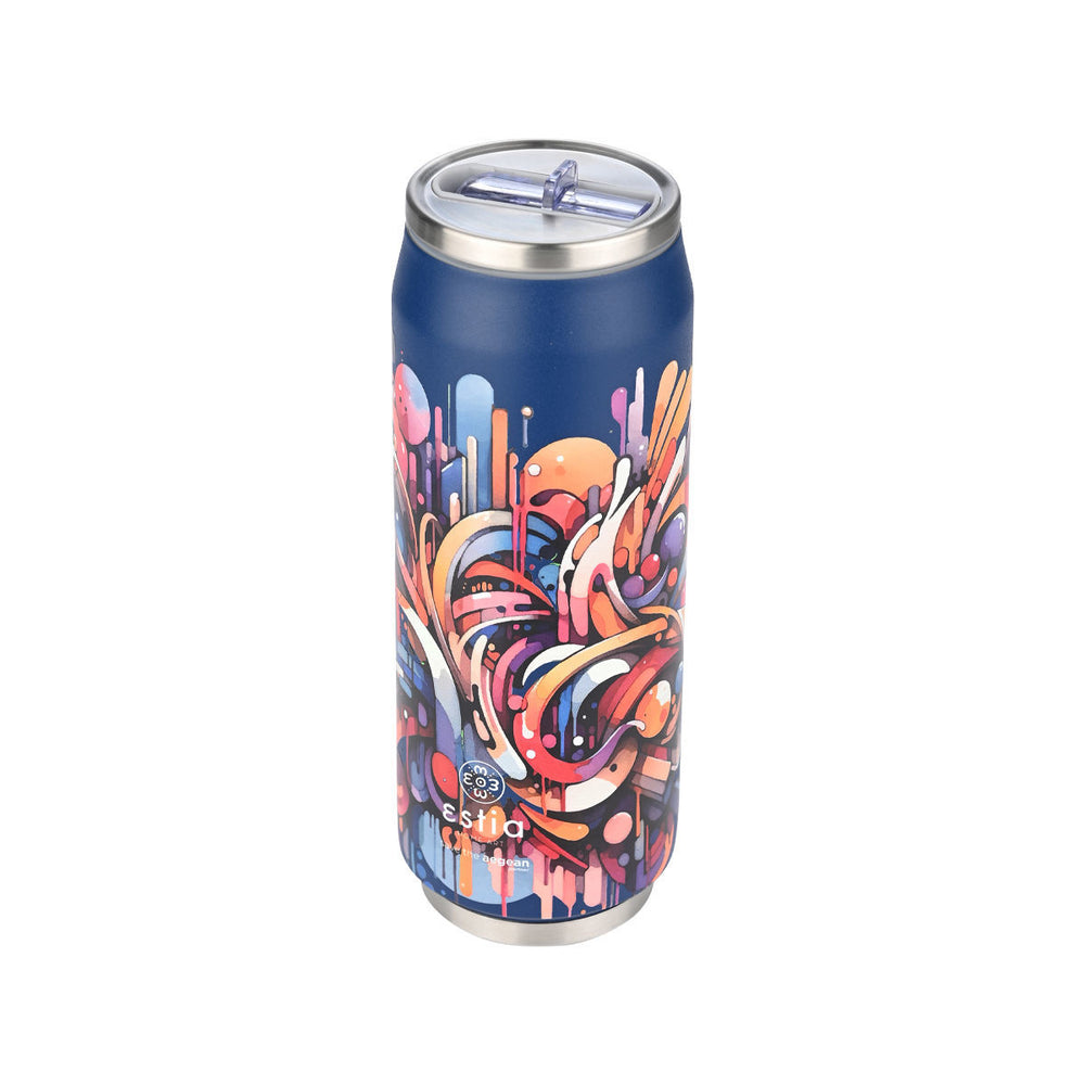 Estia Ποτήρι Θερμός Με Καλαμάκι Save The Aegean 500ml Μπλε Με Πολύχρωμα Σχέδια Vibrant Vortex Travel Cup