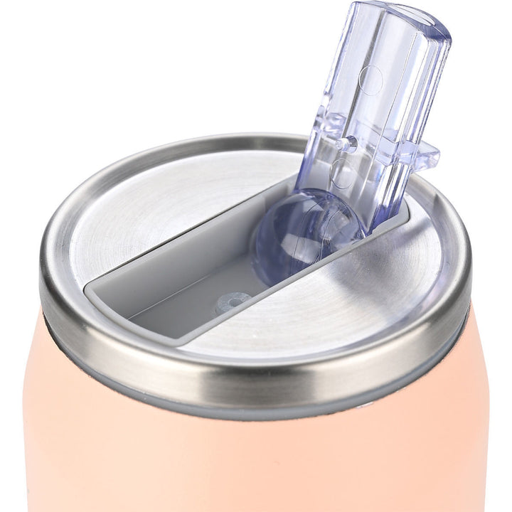 Λεπτομέρεια του καπακιού του θερμός Estia Home Art Whimsy Wonders σε ροζ χρώμα, με μεταλλικό τελείωμα και διάφανη βαλβίδα, σε φωτεινό φόντο.