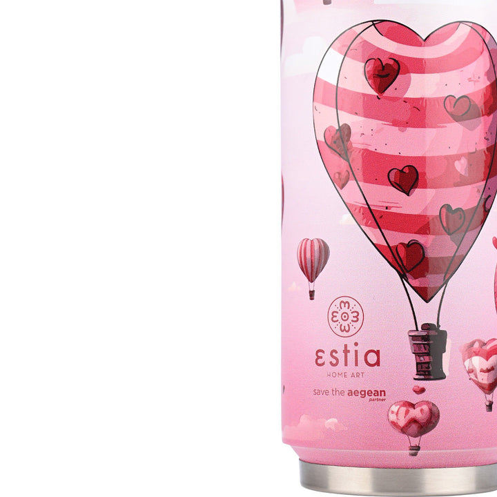 Estia Ποτήρι Θερμός Με Καλαμάκι Save The Aegean 500ml Ροζ Με Αερόστατο Love Ascend