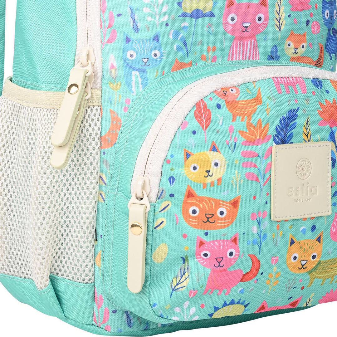 Τσάντα Παιδική 10lt Estia Τιρκουάζ Με Γάτες Feline Foliage