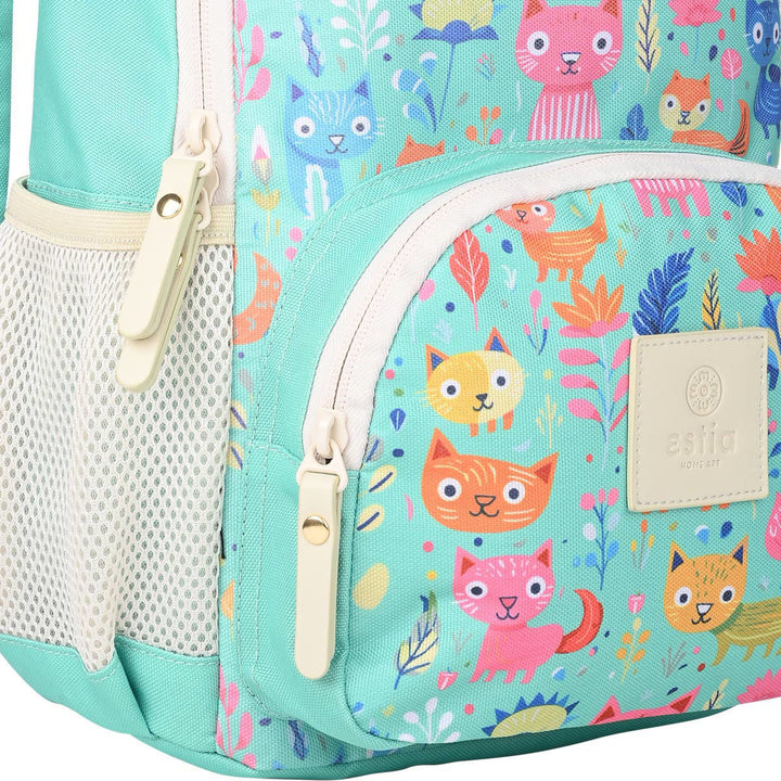 Τσάντα Παιδική 10lt Estia Τιρκουάζ Με Γάτες Feline Foliage
