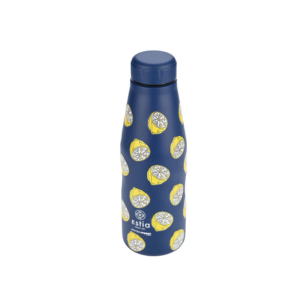 Estia Μπουκάλι Θερμός Save The Aegean 500ml Μπλε Με Λεμόνια Citrus Infusion Travel Flask