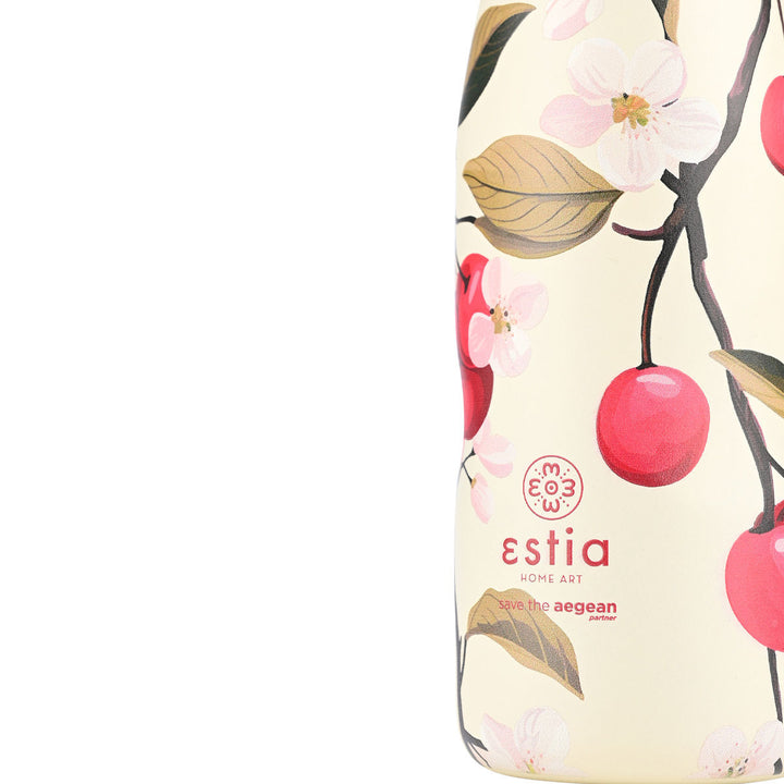 Estia Μπουκάλι Θερμός Save The Aegean 500ml Εκρού Με Κεράσια Sakura Whisper