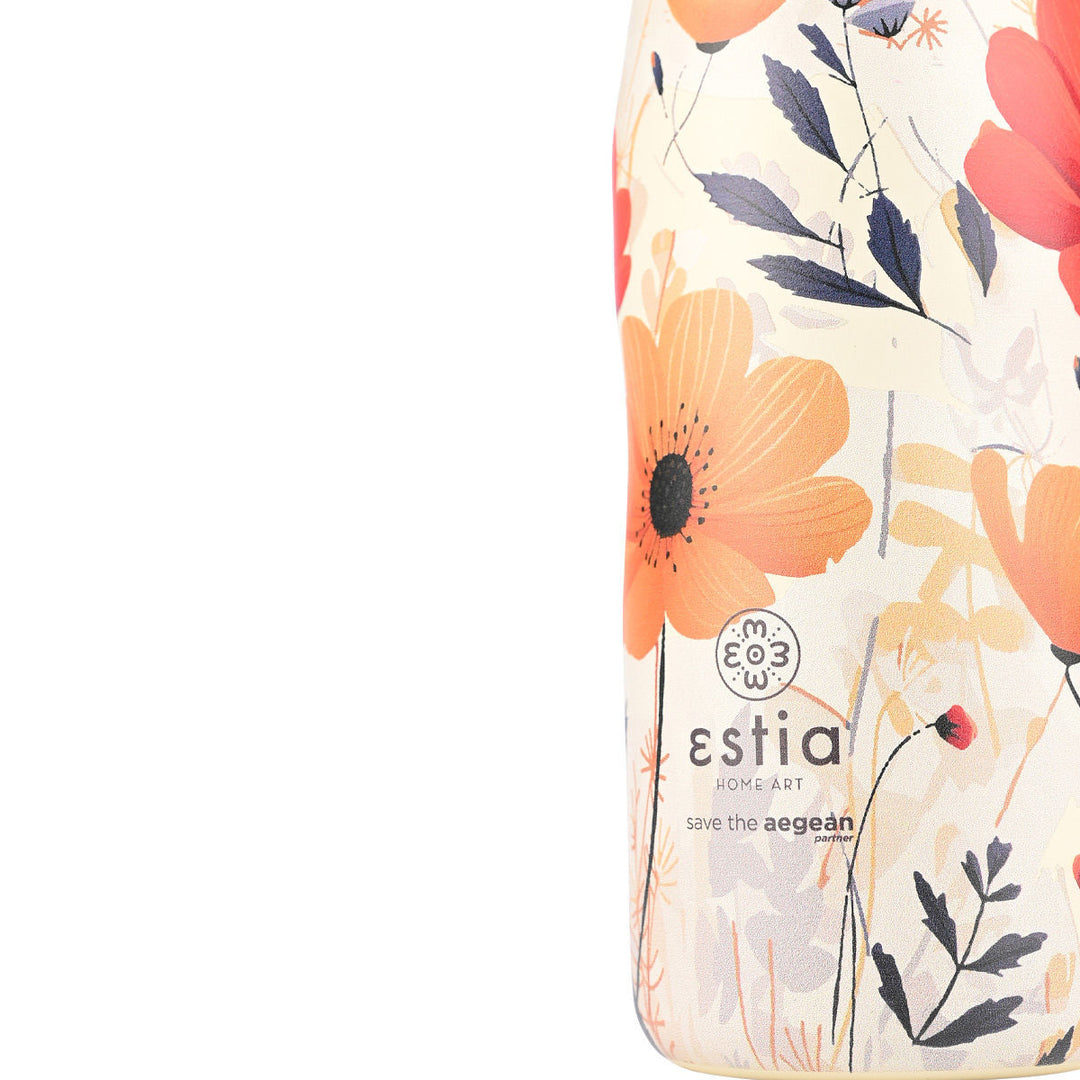 Estia Μπουκάλι Θερμός Save The Aegean 500ml Εκρού Φλοράλ Summer Reverie