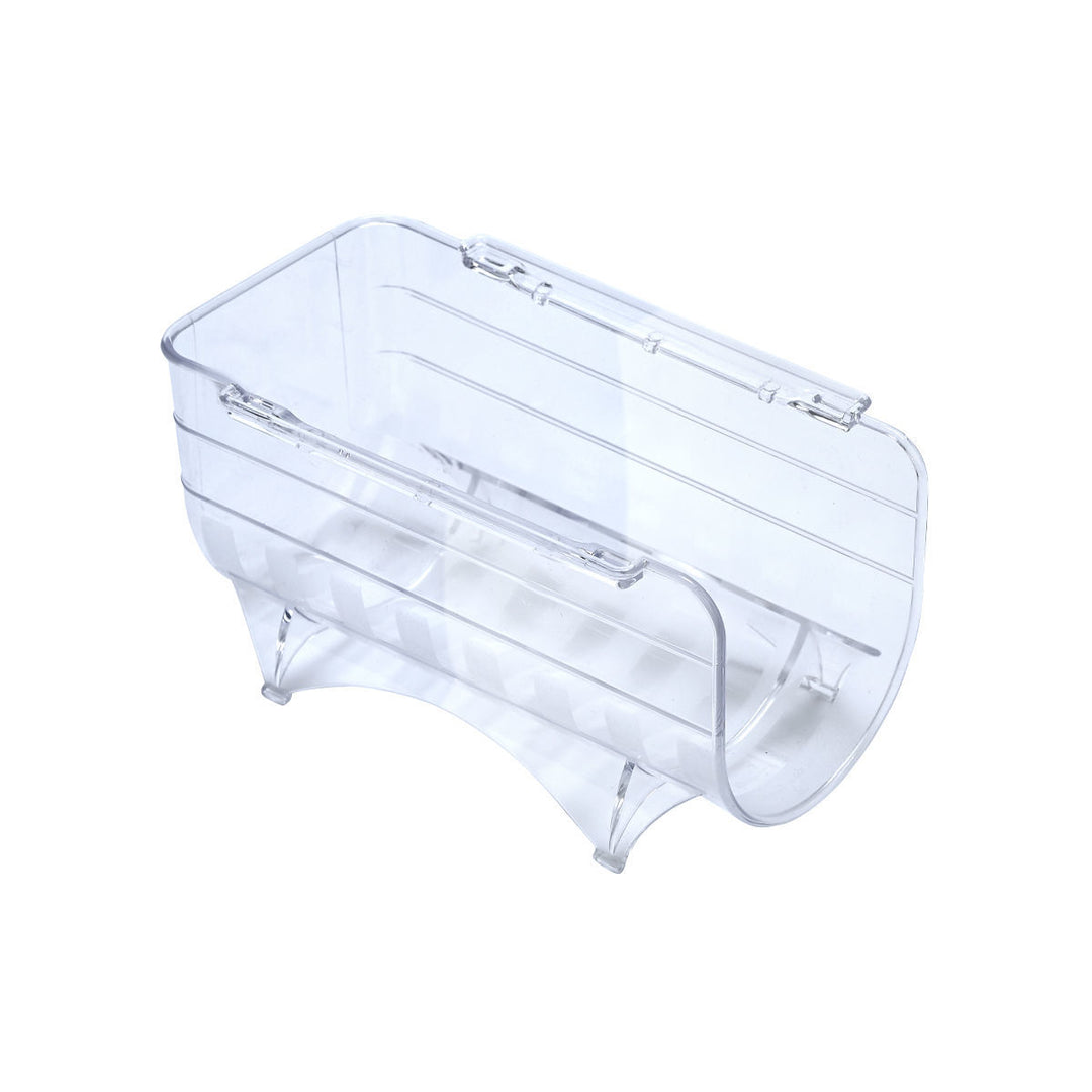 Διάφανο κουτί ψυγείου από πλαστικό σε στρογγυλεμένο σχεδιασμό, κατάλληλο για αποθήκευση φιαλών.