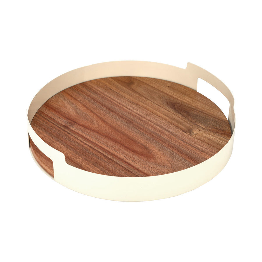 Δίσκος Σερβιρίσματος Με Εκρού Μεταλλικές Λαβές Μεταφοράς & Ξύλινη Επιφάνεια Estia 30X30X4cm