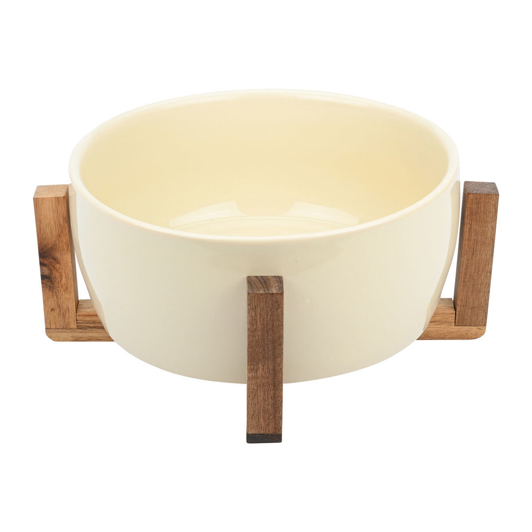 Σαλατιέρα Μπεζ Με Ξύλινη Βάση 28cm Allure Estia