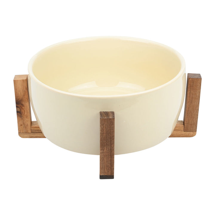 Σαλατιέρα Μπεζ Με Ξύλινη Βάση 28cm Allure Estia