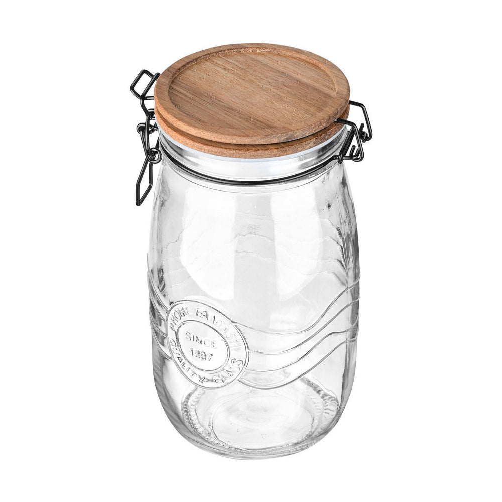 Δοχείο Αποθήκευσης Γυάλινο 1500ml Με Κλιπ Ξύλινο Καπάκι Allure Estia