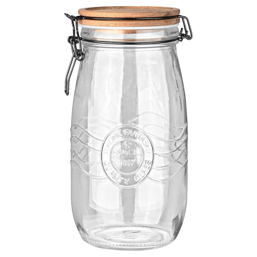 Δοχείο Αποθήκευσης Γυάλινο 2000ml Με Κλιπ Ξύλινο Καπάκι Allure Estia
