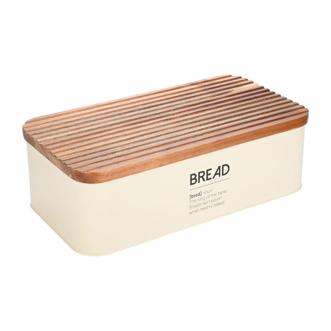 Ψωμιέρα Μεταλλική Εκρού Με Επιγραφή 'Bread' & Ξύλινο Καπάκι Estia 42X23X13cm