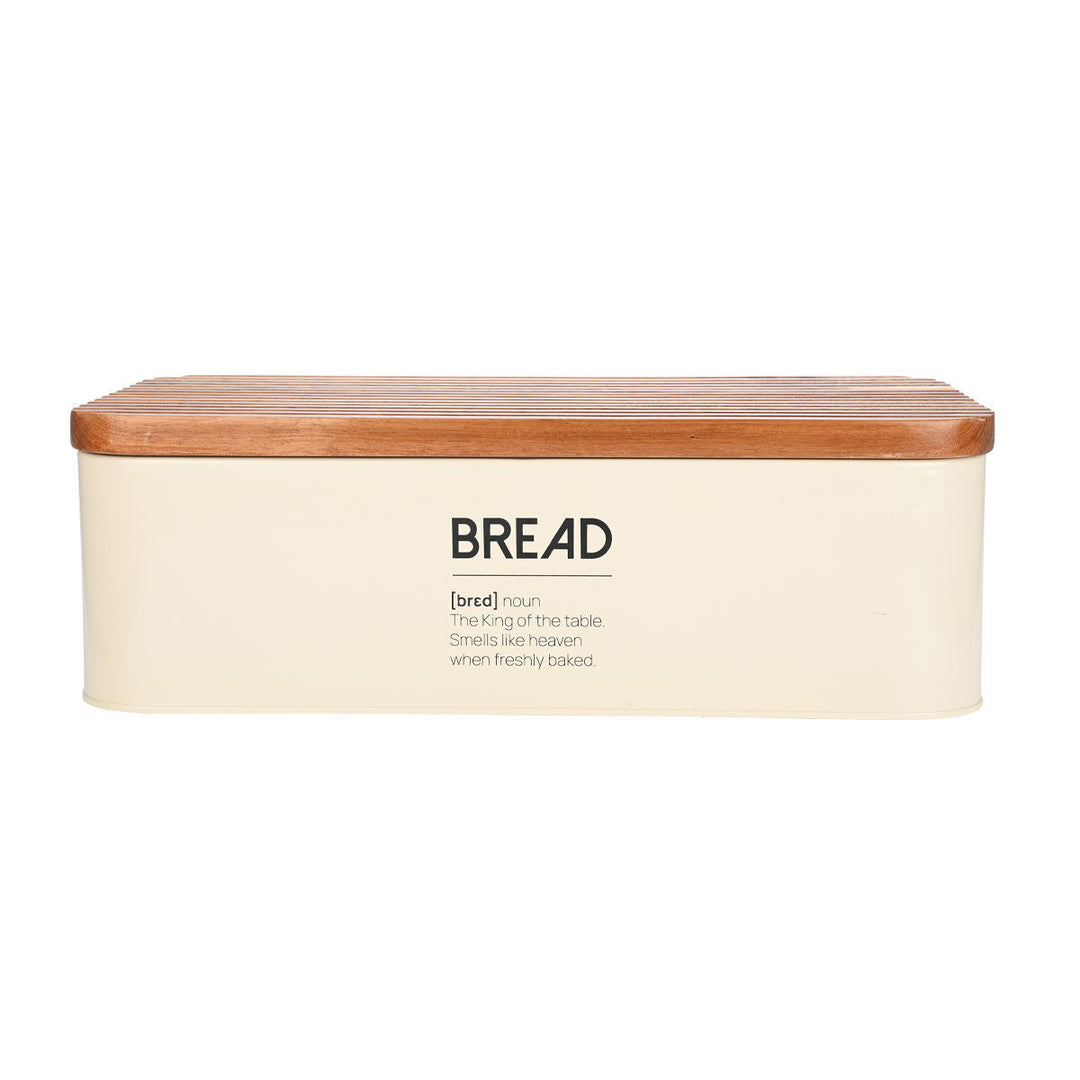 Ψωμιέρα Μεταλλική Εκρού Με Επιγραφή 'Bread' & Ξύλινο Καπάκι Estia 42X23X13cm
