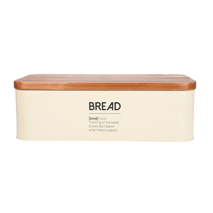 Ψωμιέρα Μεταλλική Εκρού Με Επιγραφή 'Bread' & Ξύλινο Καπάκι Estia 42X23X13cm